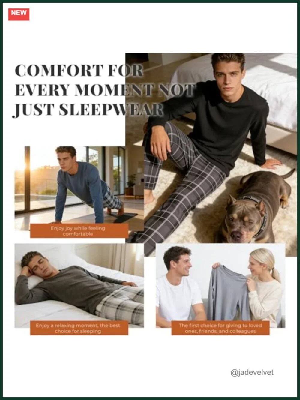 Soft Cozy Long Sleeve Crewneck Pajama Set with Pockets Plaid Pants Loungewear